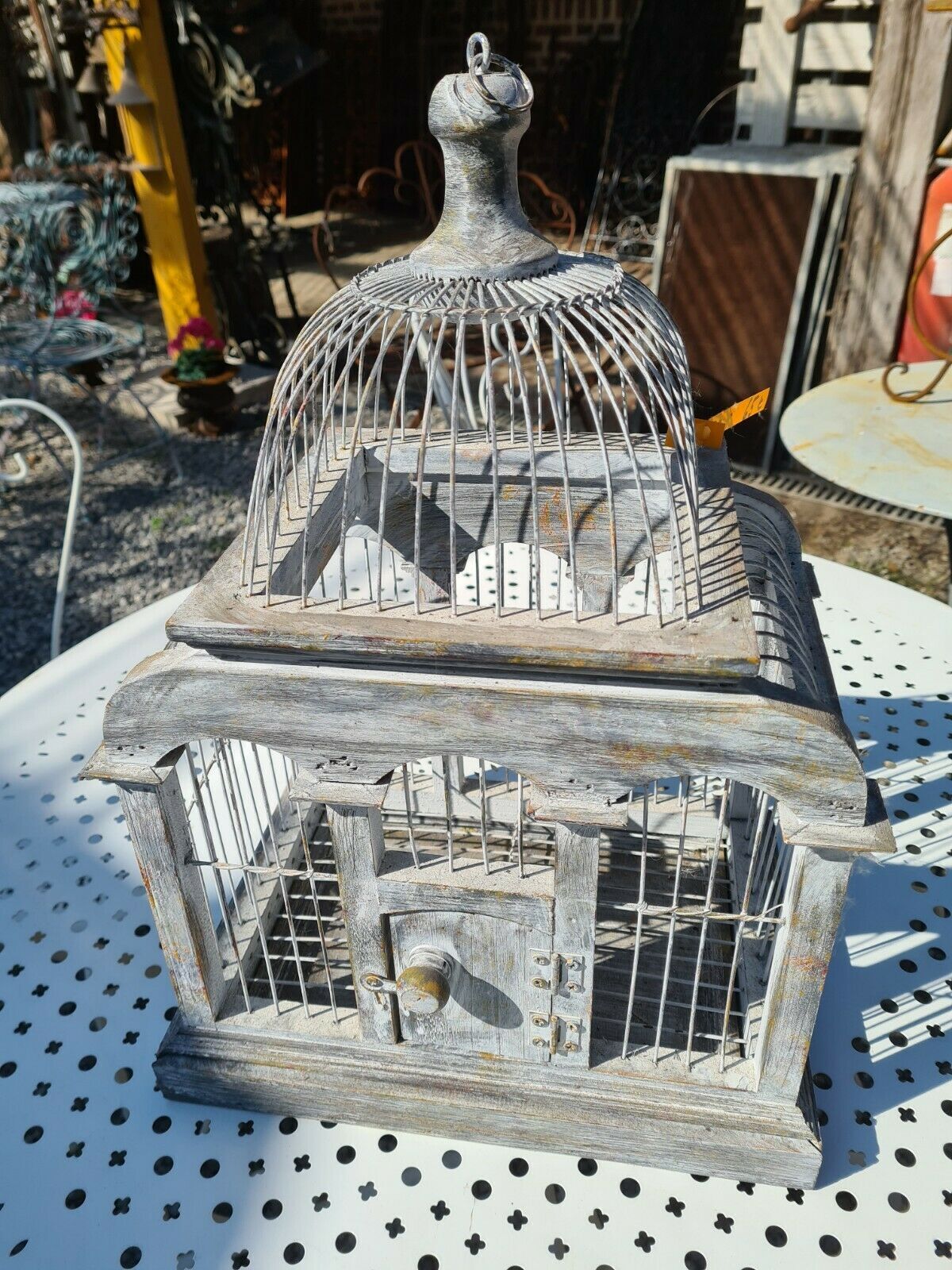 Iron and wood bird cage