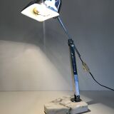 Vintage art deco lamp for Fare in chrome and white and grey veined marble France circa 1930
