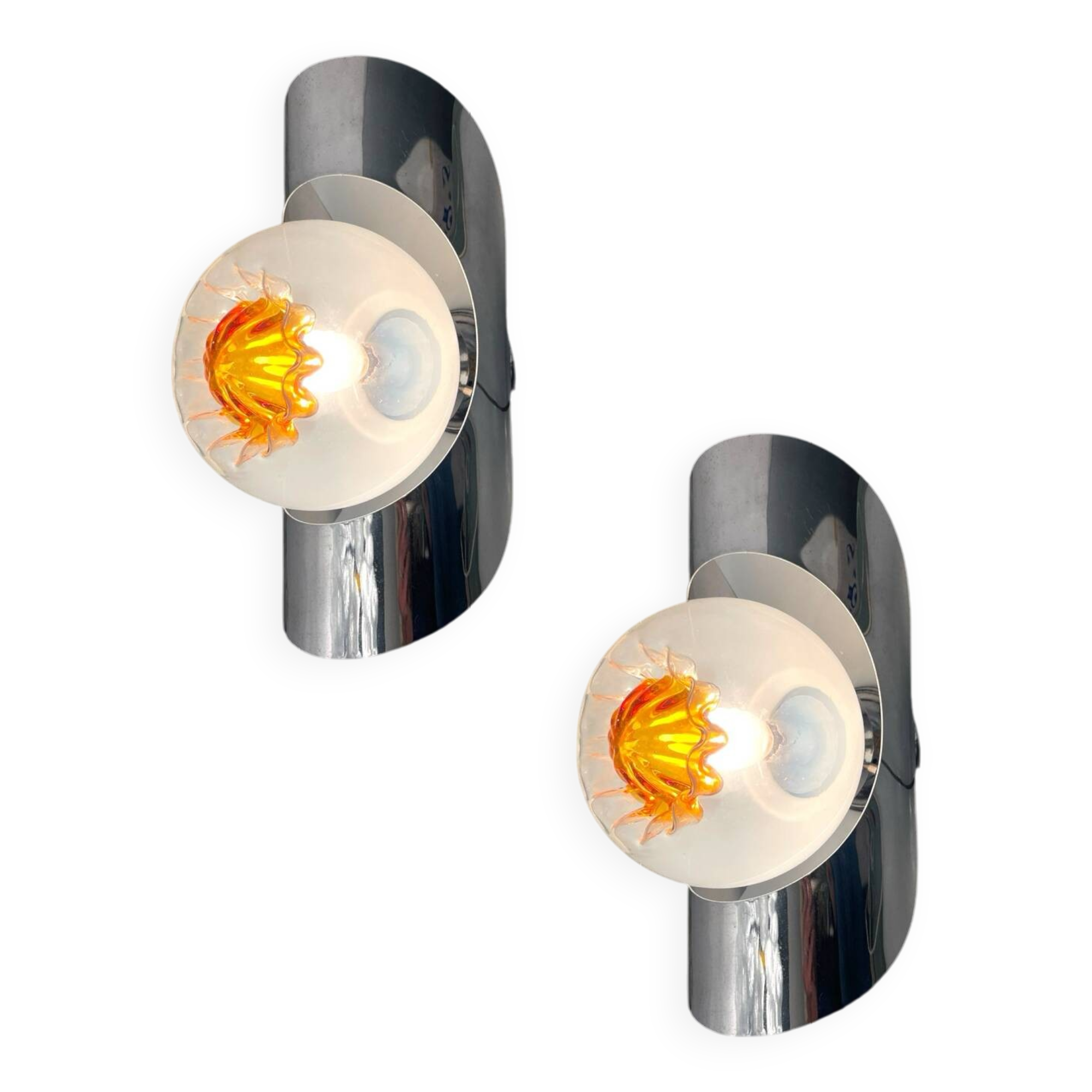 Chrome Murano Glass Sconces Set of 2 by Mazzega 1970’s