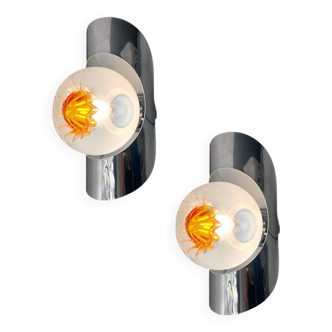 Chrome Murano Glass Sconces Set of 2 by Mazzega 1970’s