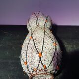 Ancient ceramic vase grey decor black, orange interior vintage green