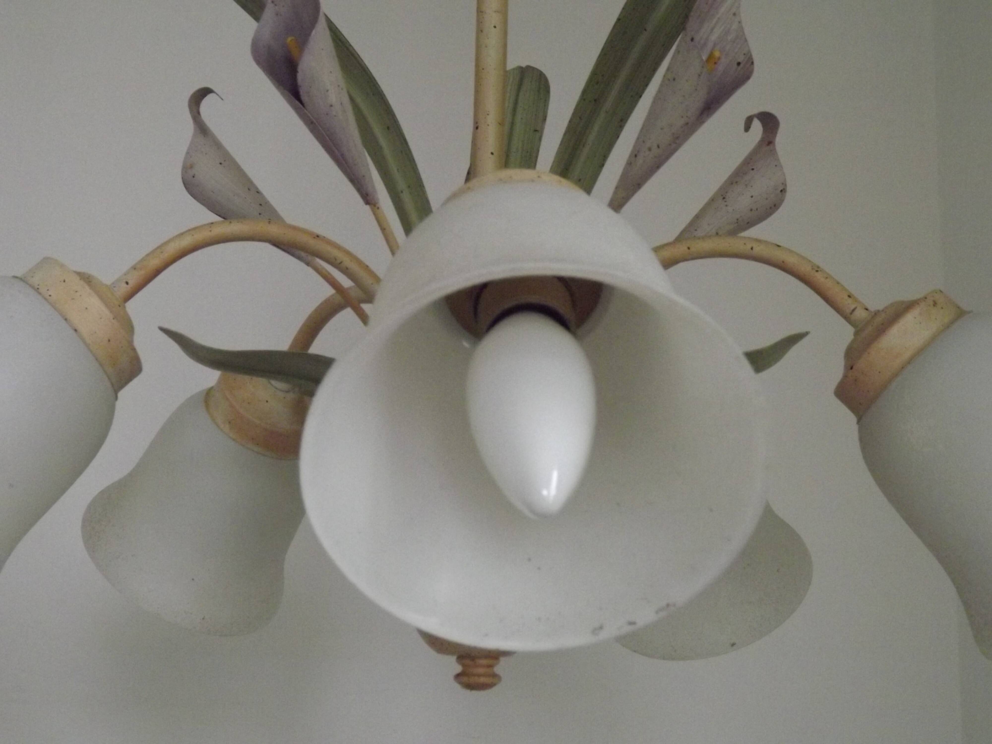 French Vintage 3 Light Lavender Lily Chandelier with Glass Shades 5480