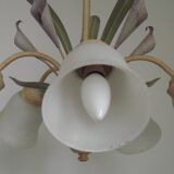 French Vintage 3 Light Lavender Lily Chandelier with Glass Shades 5480