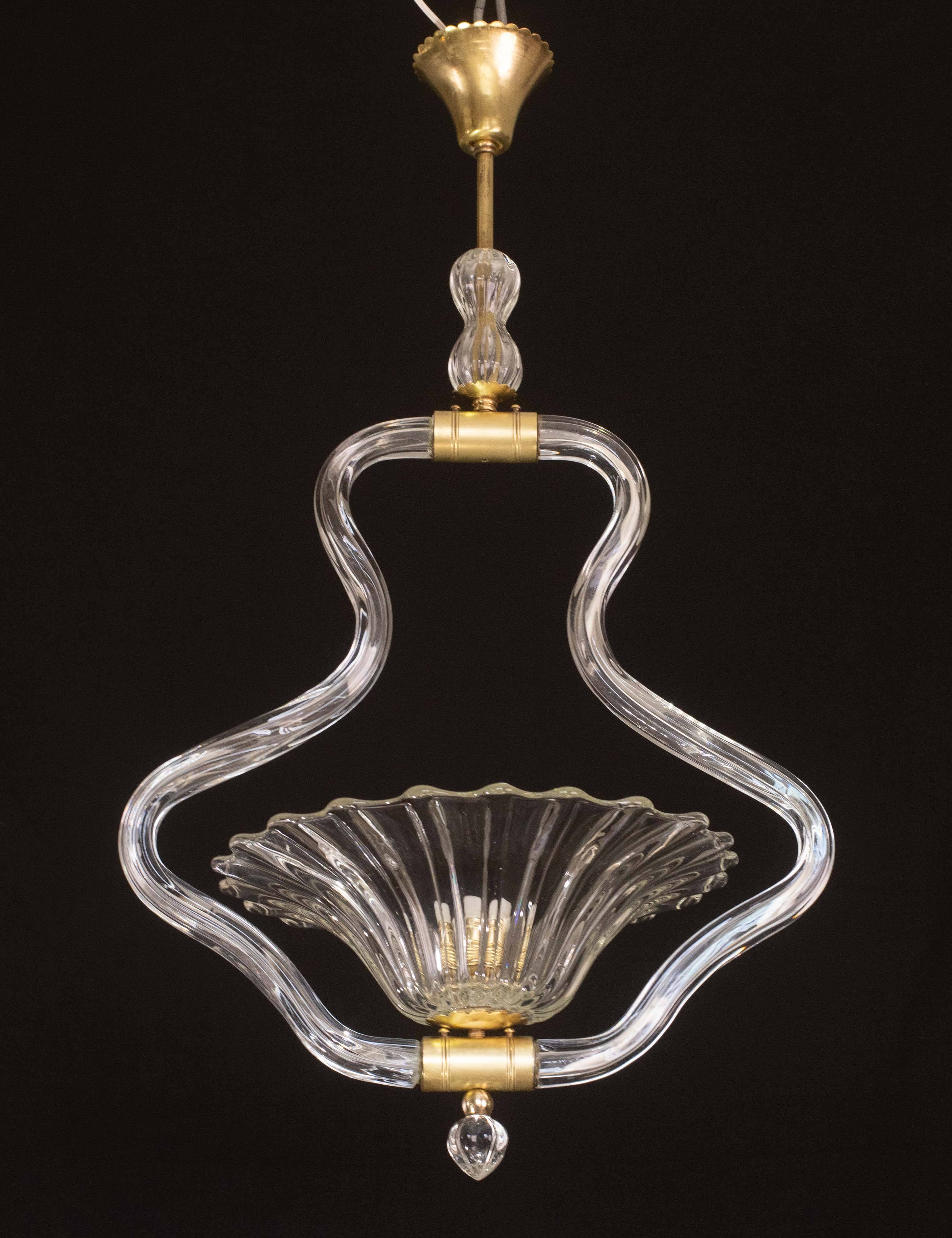 Trasparent Murano Glass Chandelier by Barovier e Toso, 1950s