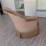 Beige velvet crapaud armchair with fringes in contemporary style from 1950-80.