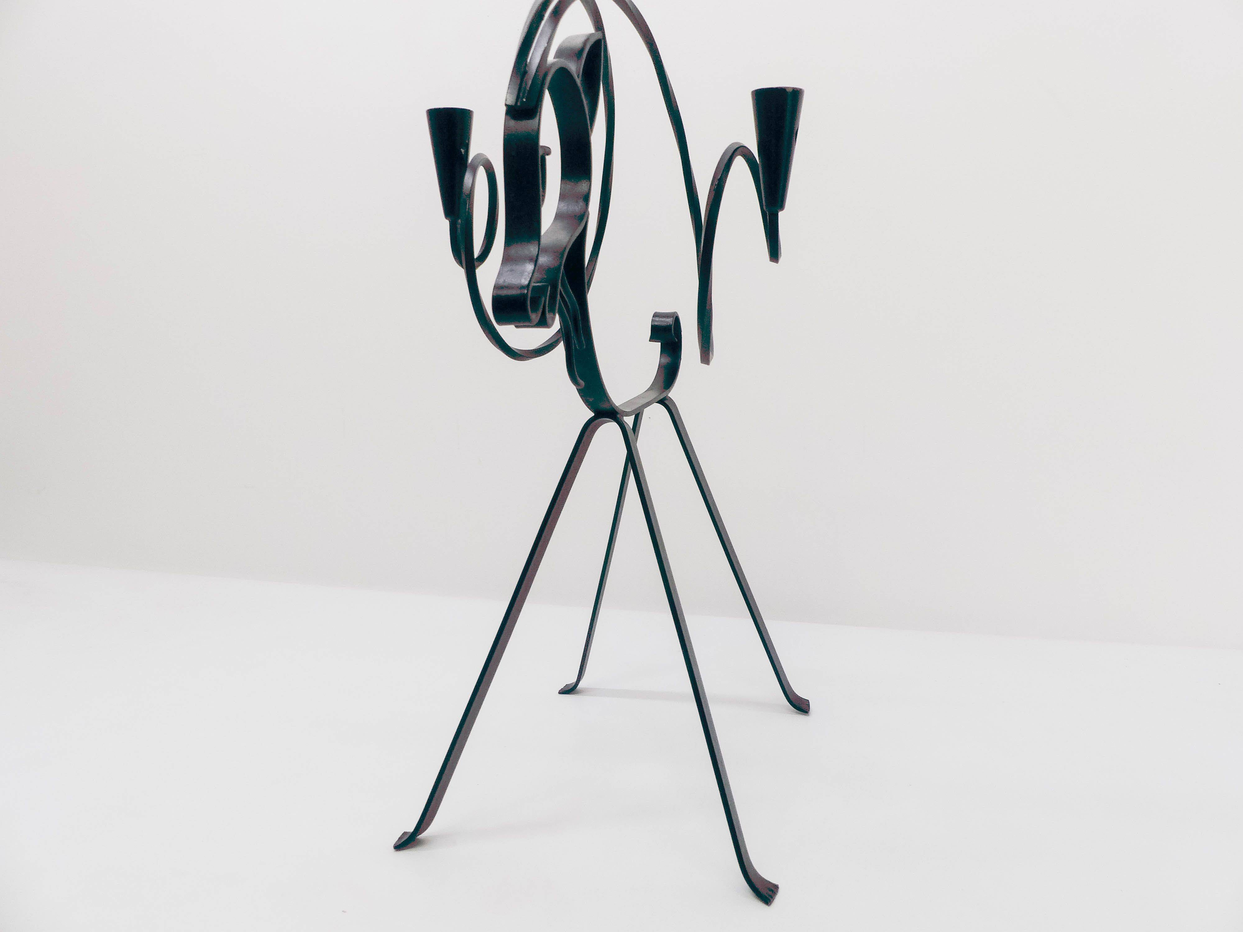 Scandinavian vintage fawn iron candlestick Ystad Metall 1960