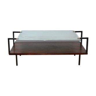 Modernist coffee table in glass and rosewood 1950