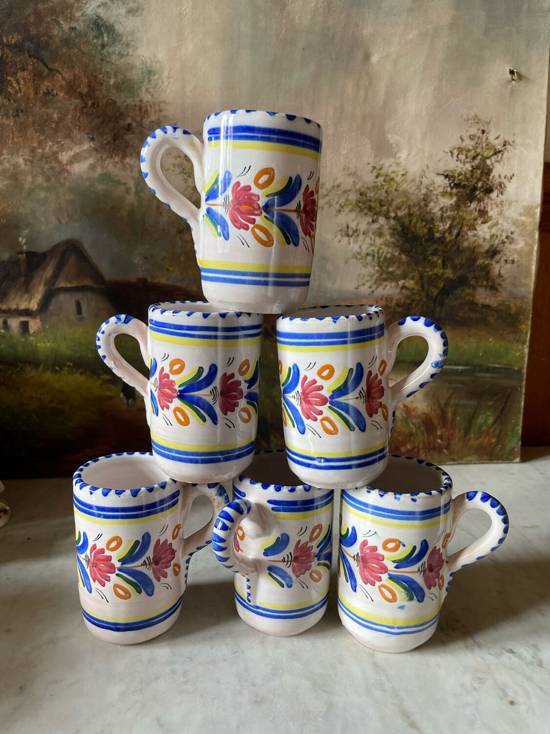 6 ceramic cups signed hc