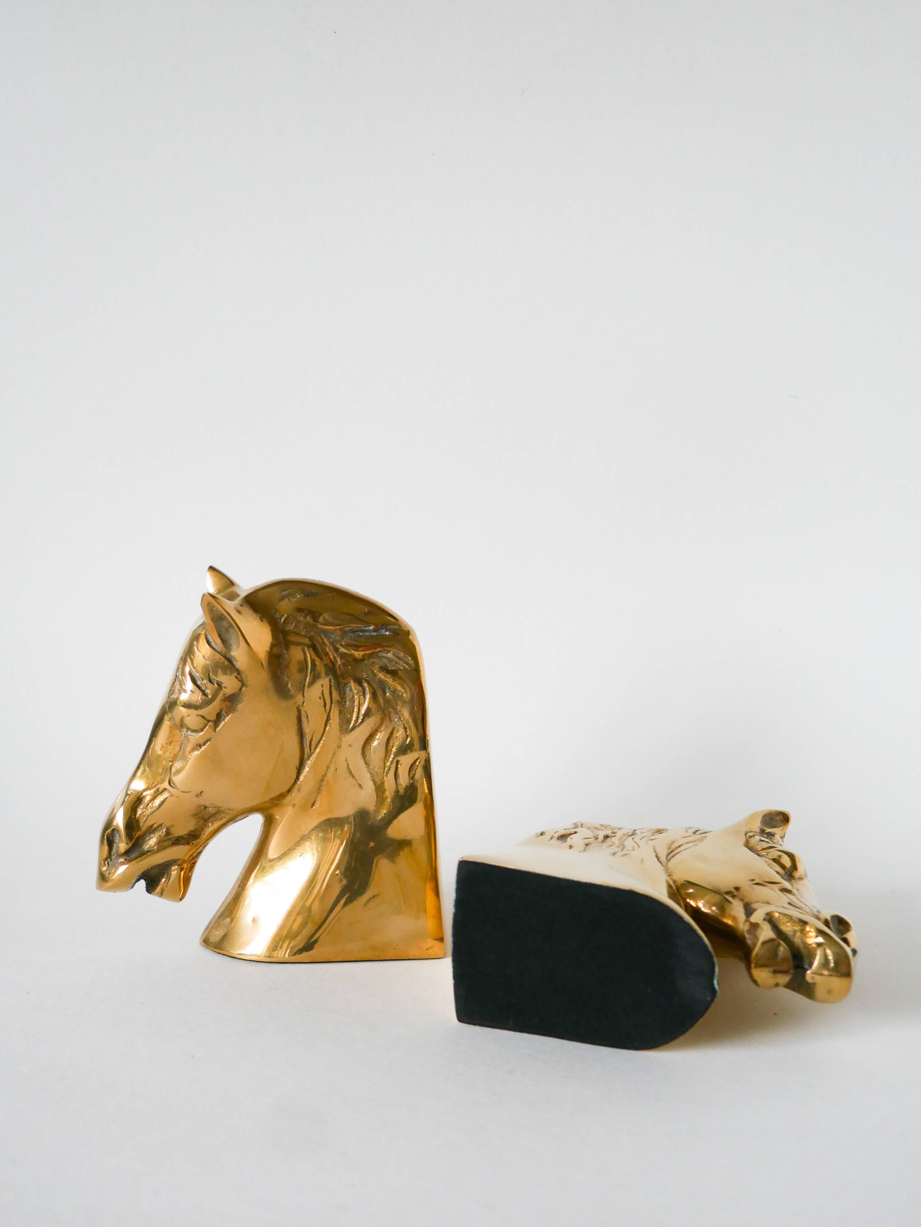 paire de serre-livres en laiton doré, modèle Cheval, 1950