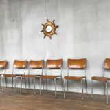 Series of 6 vintage industrial school chairs stackable 1950 thermophorized seating