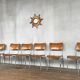 Série de 6 chaises d'école industrielle vintage empilable 1950 assise thermophormé
