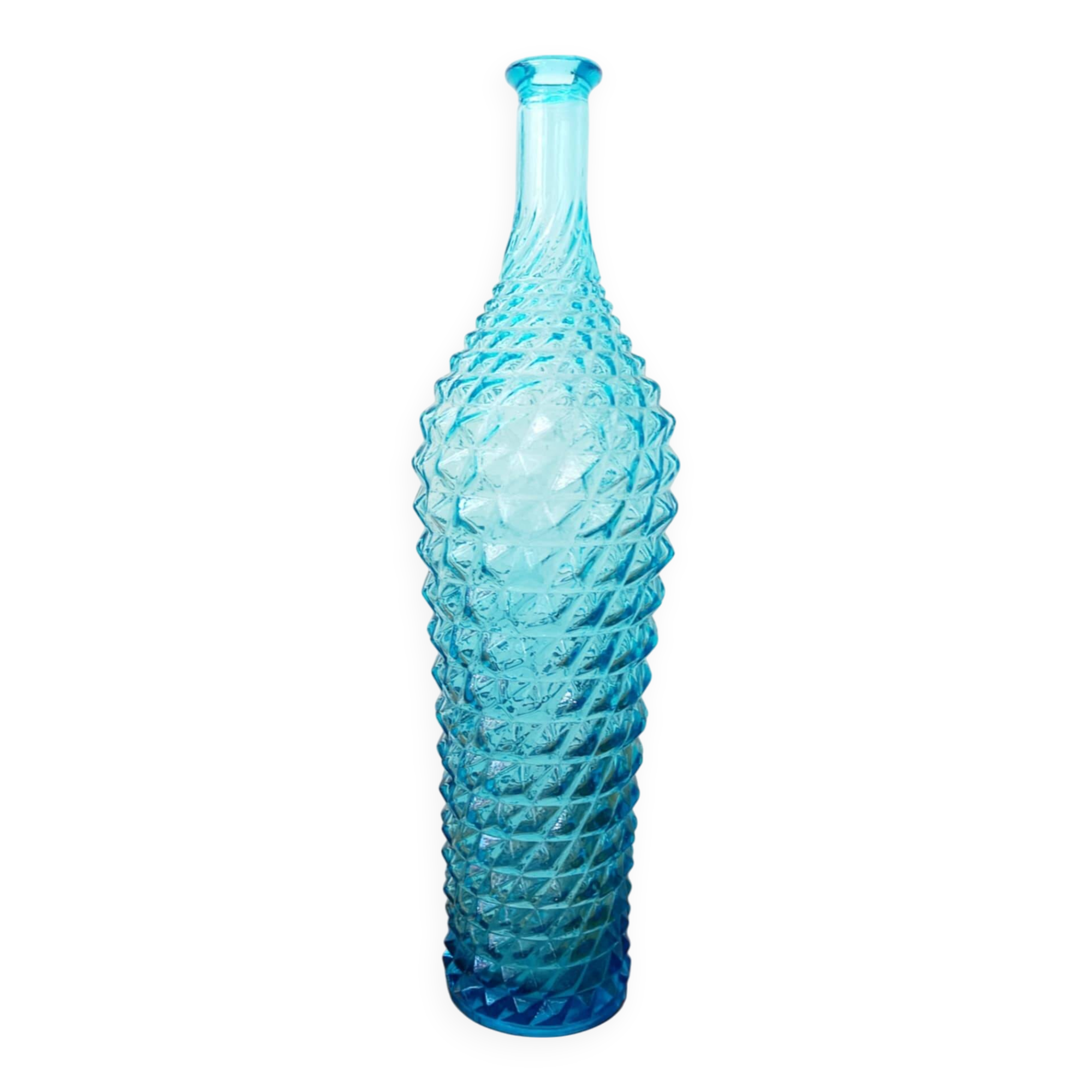 Diamond bottle in blue Empoli glass 1950