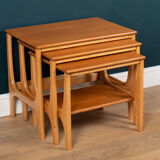 Retro stateroom by stonehill teak nest of three side coffee tables