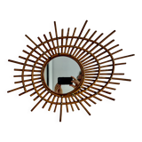 Vintage 1960s sun mirror, rattan, ORTF style, spiral eye - 66 x 50 cm