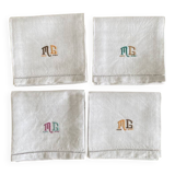 Hand-embroidered napkins, mono MG, Venice days - 57x54 cm - linen