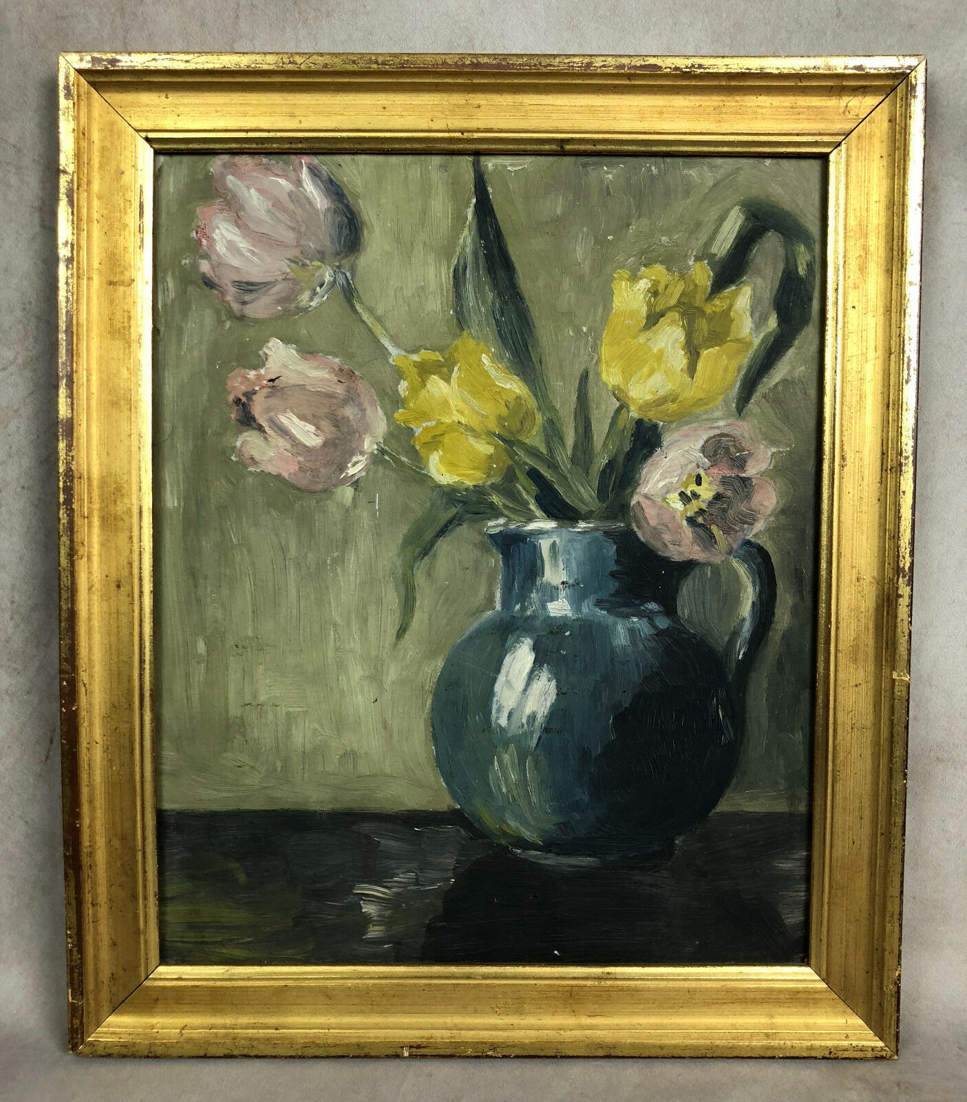 Table oil on panel "The bouquet of tulips"