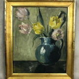 Table oil on panel "The bouquet of tulips"