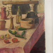 Old oil painting canvas still life kitchen fireplace faraoni