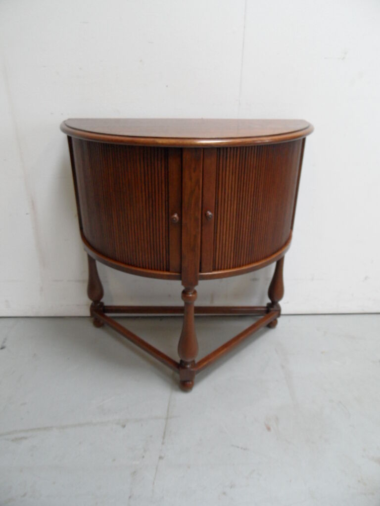 Table demi-lune en chêne vintage avec volet roulant