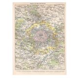 Old map of Paris and its surroundings late 19th century