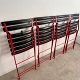 Set of 4 folding leather and metal chairs Italian design Zanuso for Zanotta Celestina vintage