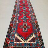 Turkish runner 490x88 cm tribal rug, red, beige, blue, vintage