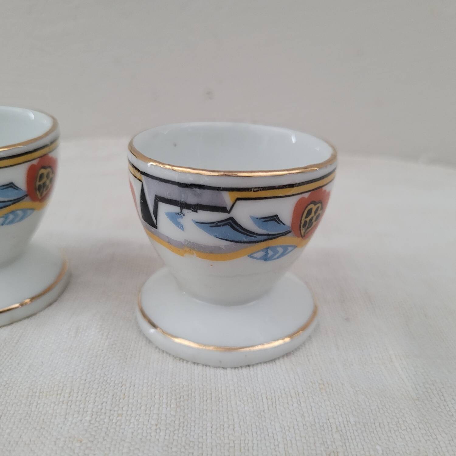 Porcelain egg cups MLV, geometric design, 1930s