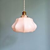 Art Deco pendant light in scalloped pink opaline, 1920-30