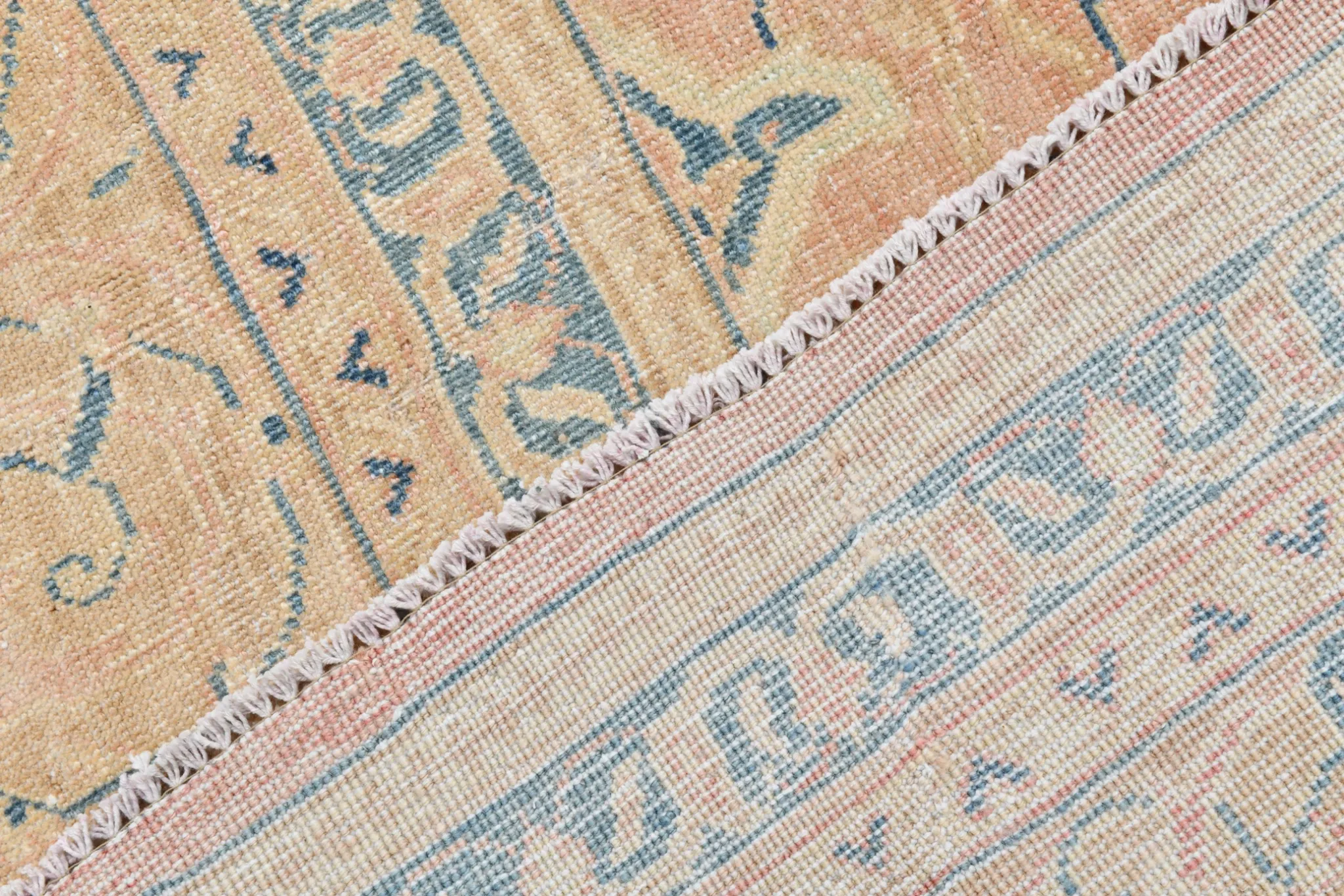 Peach Pink Large Persian Rug, Floral Bordered Vintage Carpet, 292x387Cm
