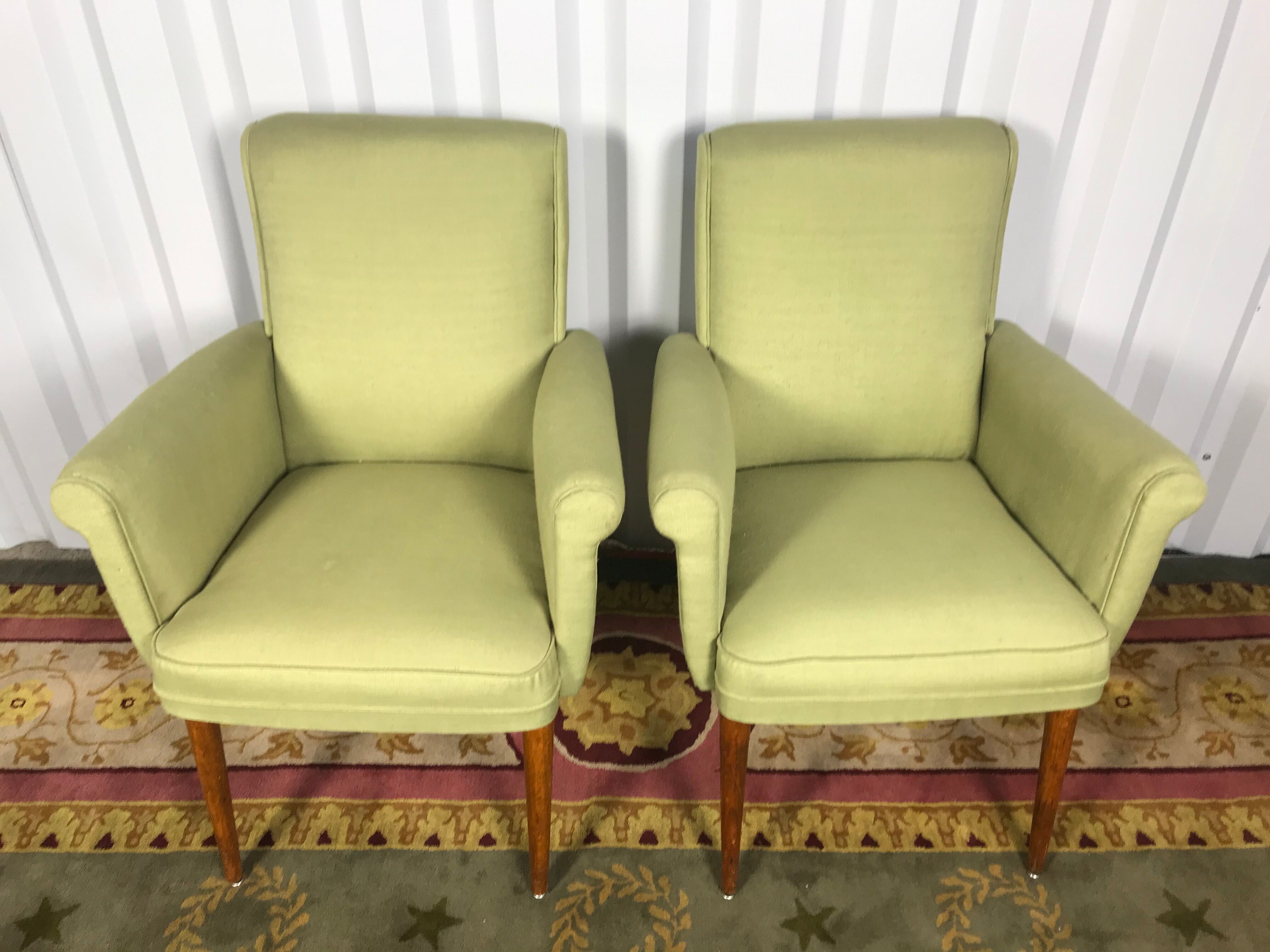 Pair of vintage Scandinavian 1960 green armchairs