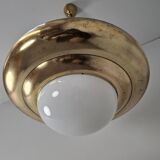 1920 Czechoslovak Art Deco Brass and Opaline Glass Pendant Lamp, Napako 134