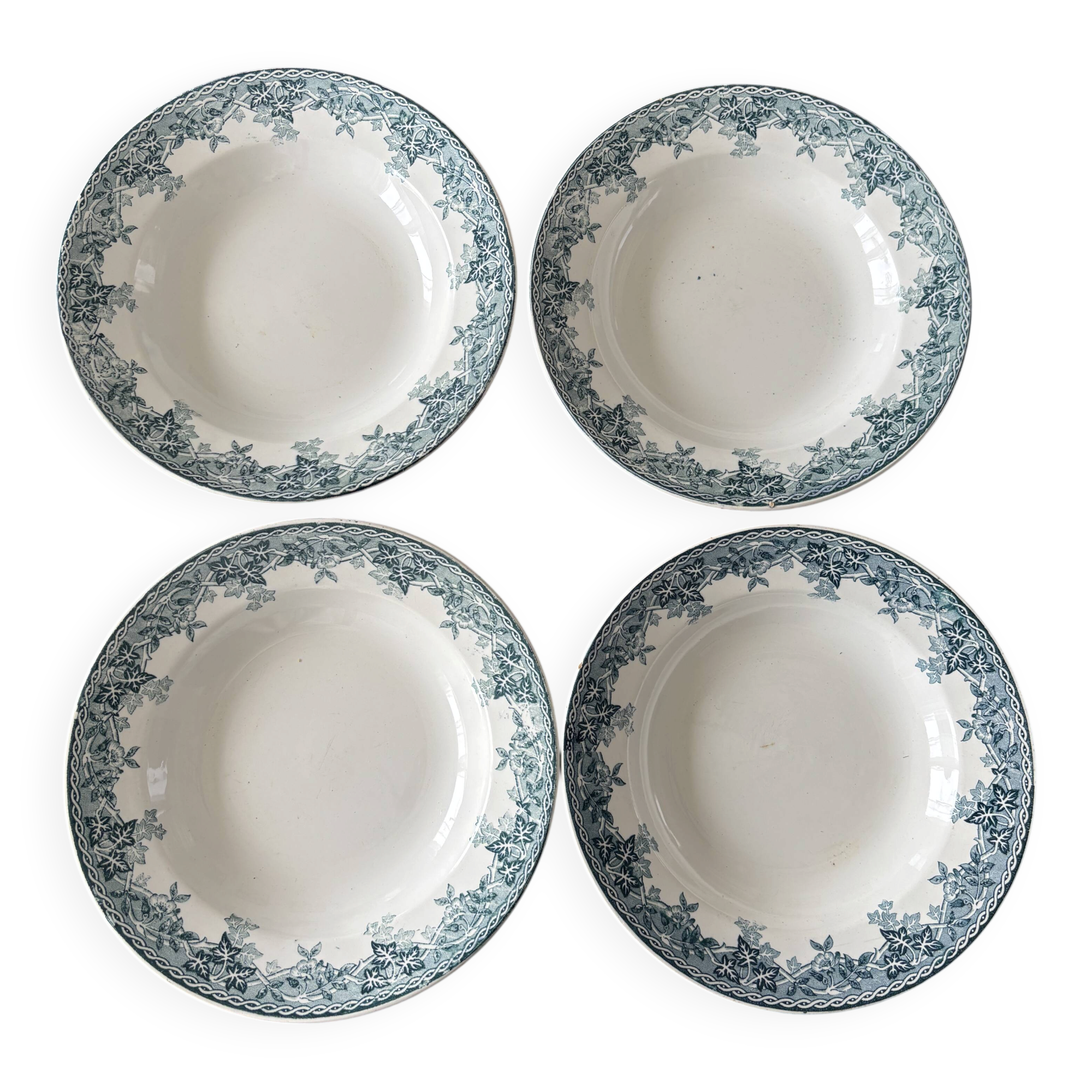 Set of 4 blue deep plates Terre de Fer Moulin des Loups summer