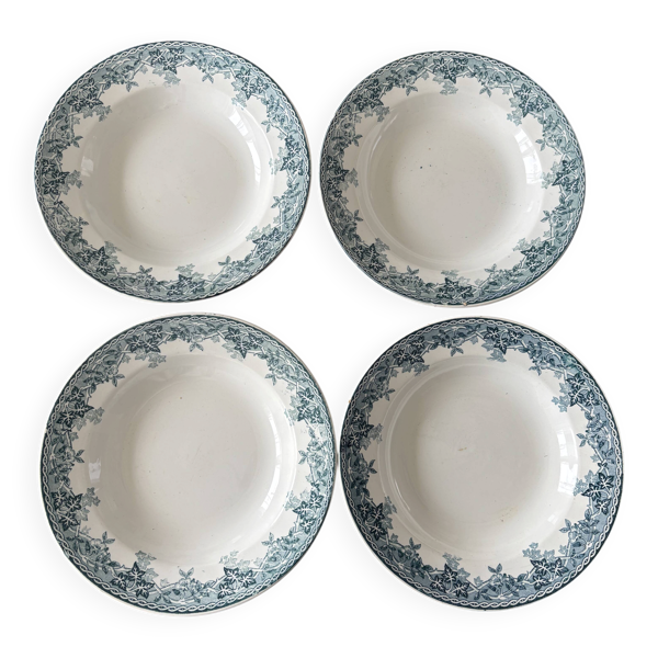 Lot de 4 assiettes creuses Terre de Fer bleu Moulin des Loups estival