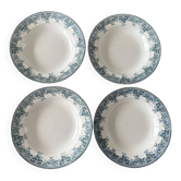 Set of 4 blue deep plates Terre de Fer Moulin des Loups summer