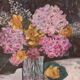 Peinture à l'huile française vintage d'hortensias signée C. Bardier, 1996