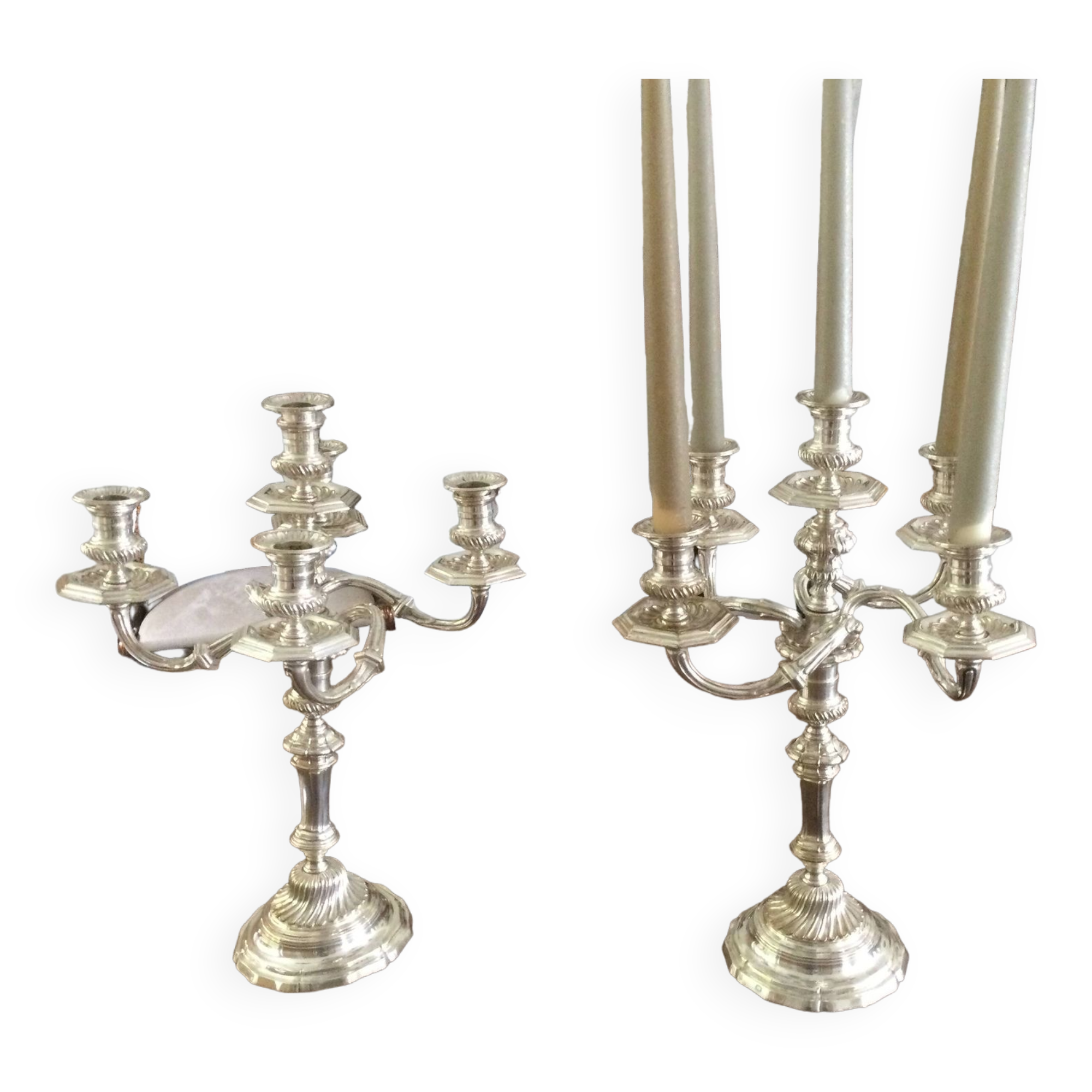 2 old silver bronze candlesticks