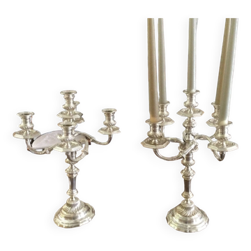 2 old silver bronze candlesticks