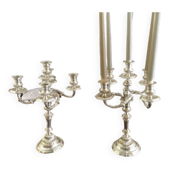 2 old silver bronze candlesticks
