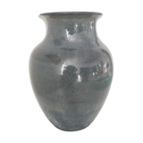Vase en grès émaillé bleu signé