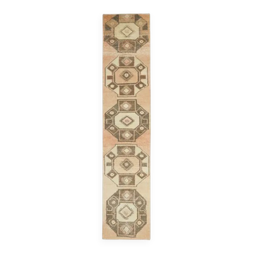 Vintage Turkish Hand-Knotted Wool Cotton Orange Runner Rug 66x318