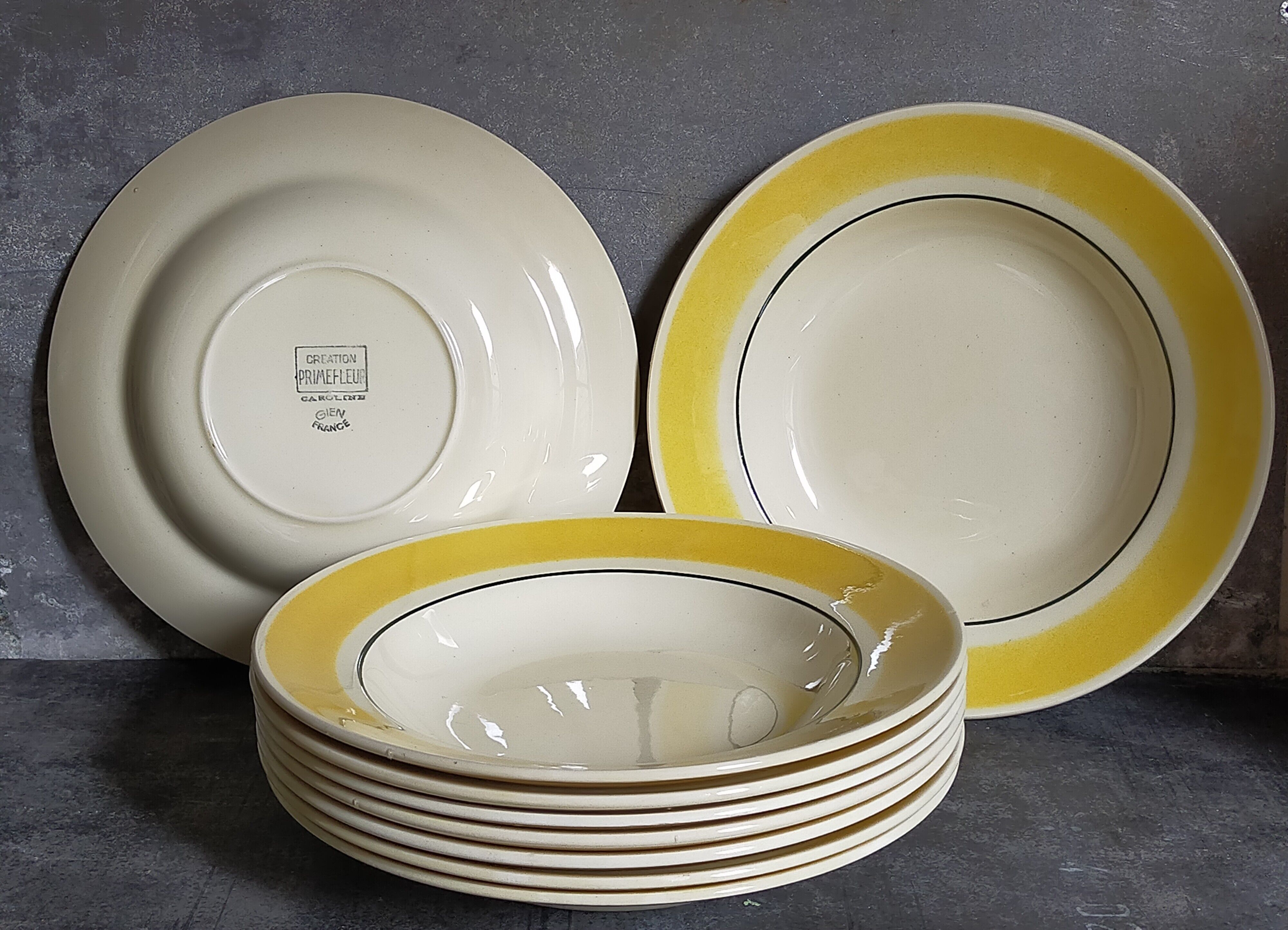 Nine plates faience of gien creation primefleur service caroline vintage