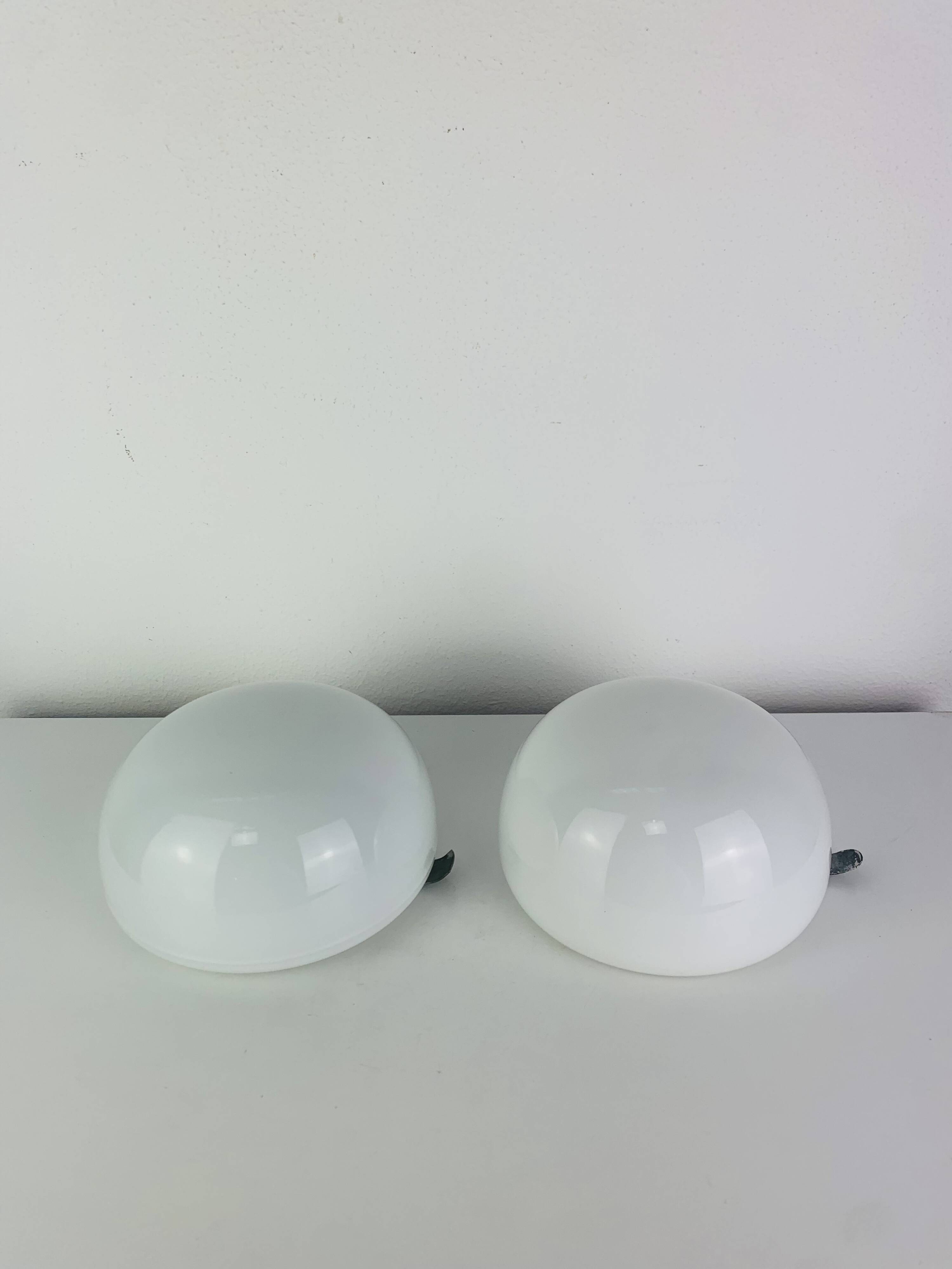 Pair of opaline ball wall lights, half-spheres, 1960s, vintage