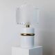 Vintage Murano glass table lamp – white, gold metal base, frosted glass shade – Italy 1980s