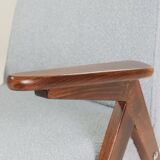 Fauteuil Lounge Vintage Bouclè Bleu Bébé Noyer Foncé, 1960