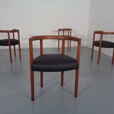 Teak & Leather Model 195 Dining Chairs by Ole Gjerløv-Knudsen & Torben Lind for France & Søn, Denmark, 1960s, Set of 4