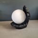 Vintage shell lamp in black porcelain with opaline globe.