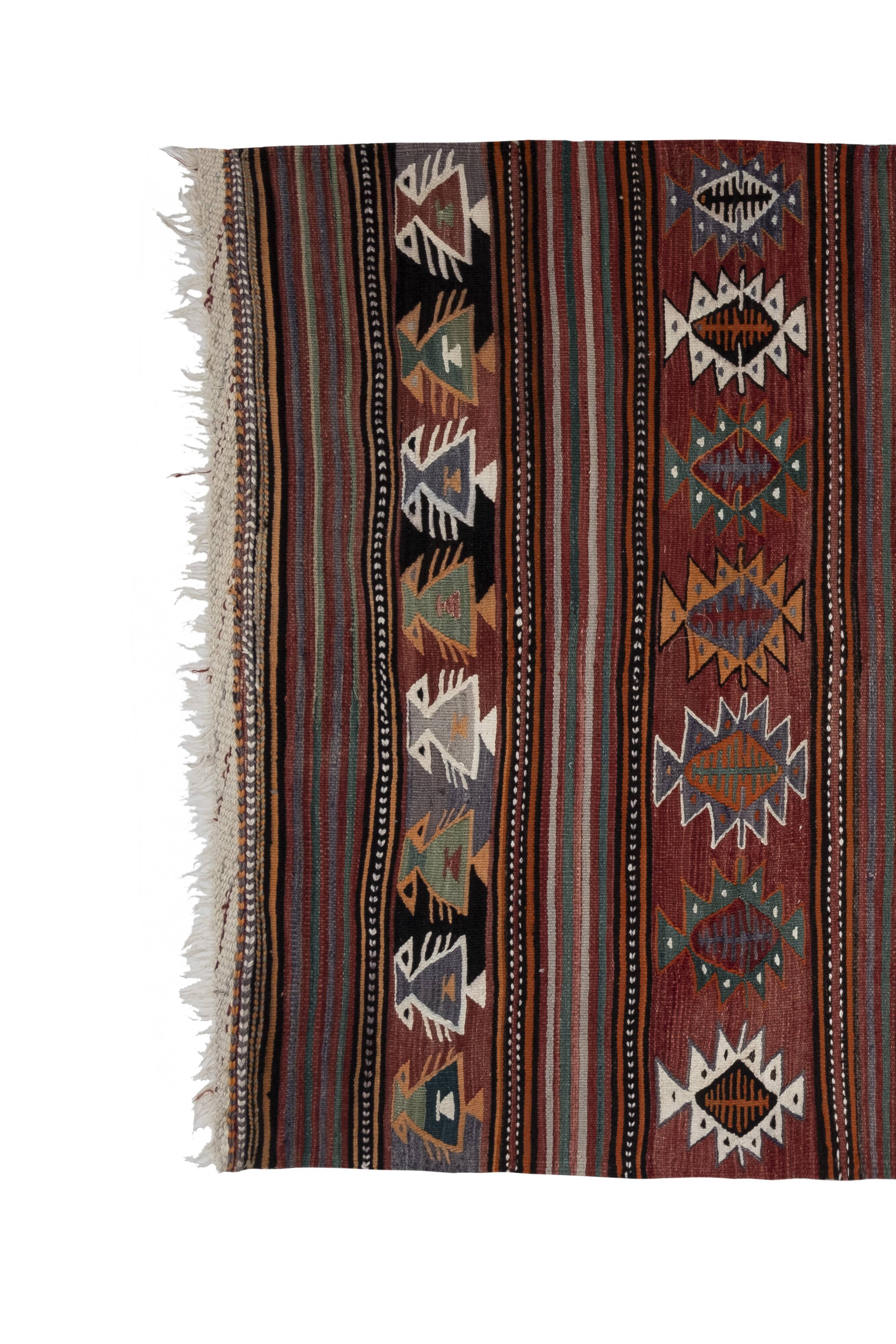 1970s vintage striped turkish oushak kilim runner 4'7" x 9'10"