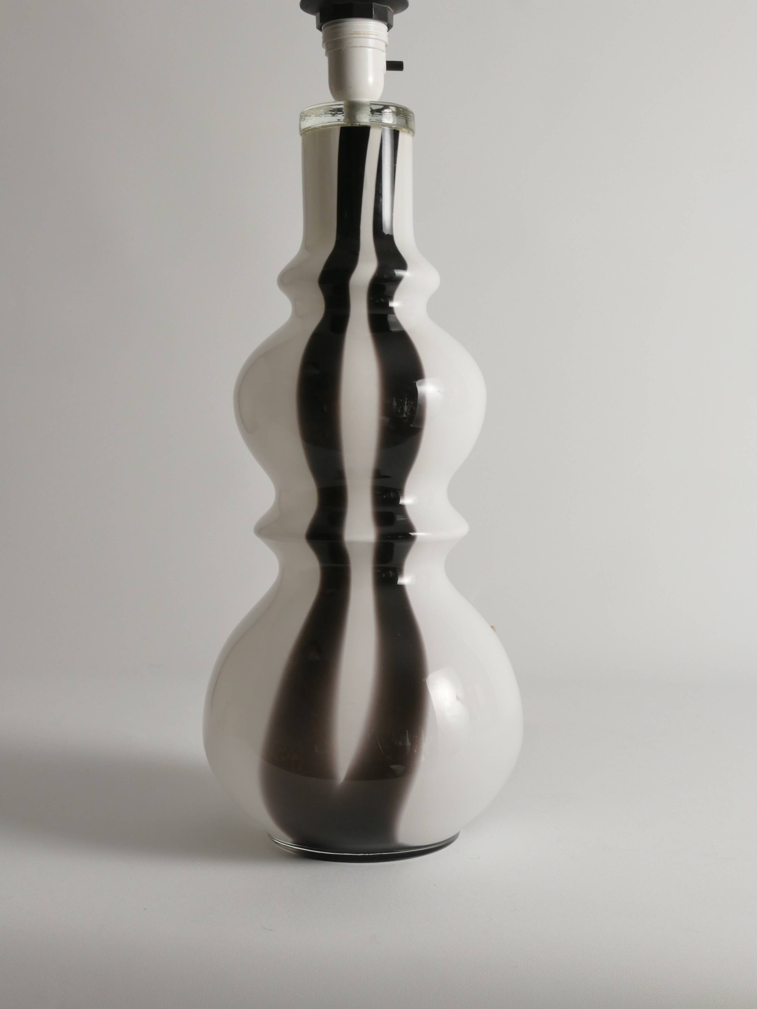 Sculptural Art Glass Murano Style Table Lamp, Black & White, 1960s