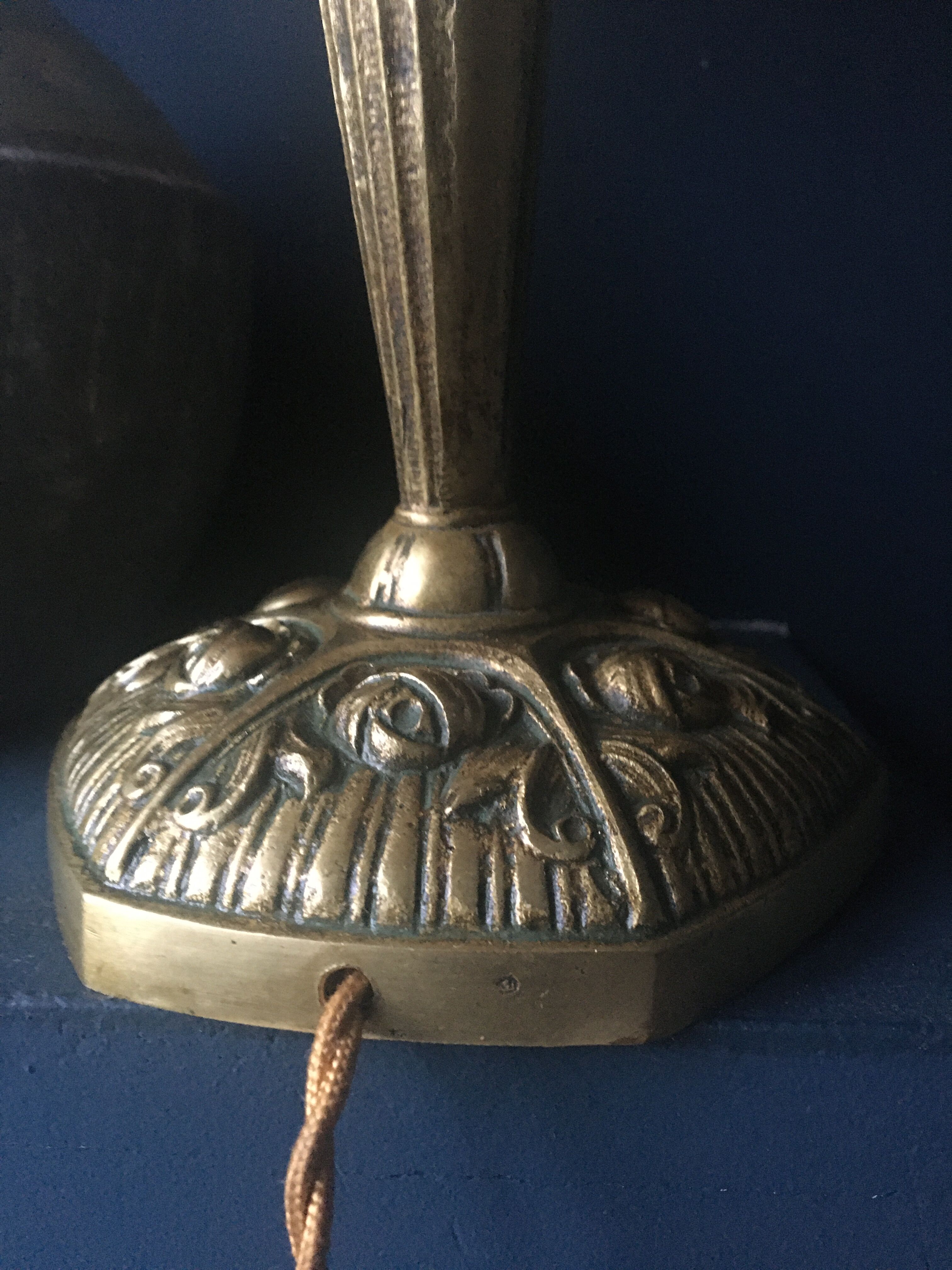 Bronze lamp, lampshade fabric stripe and cable vintage switch