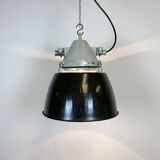 Grey cast aluminium explosion proof lamp with black enameled shade